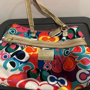 Coach Red and Pink Shoulder Bag with Gold Accents